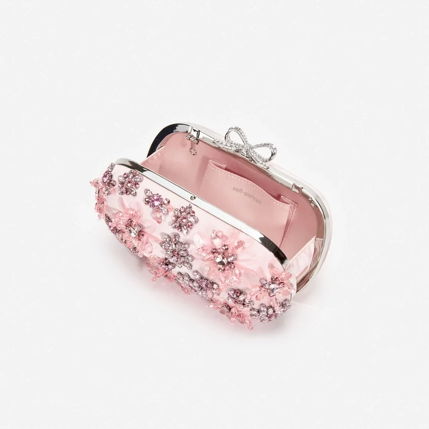 Pink Satin Floral Crystal Clutch Pink Satin Floral Crystal Clutch