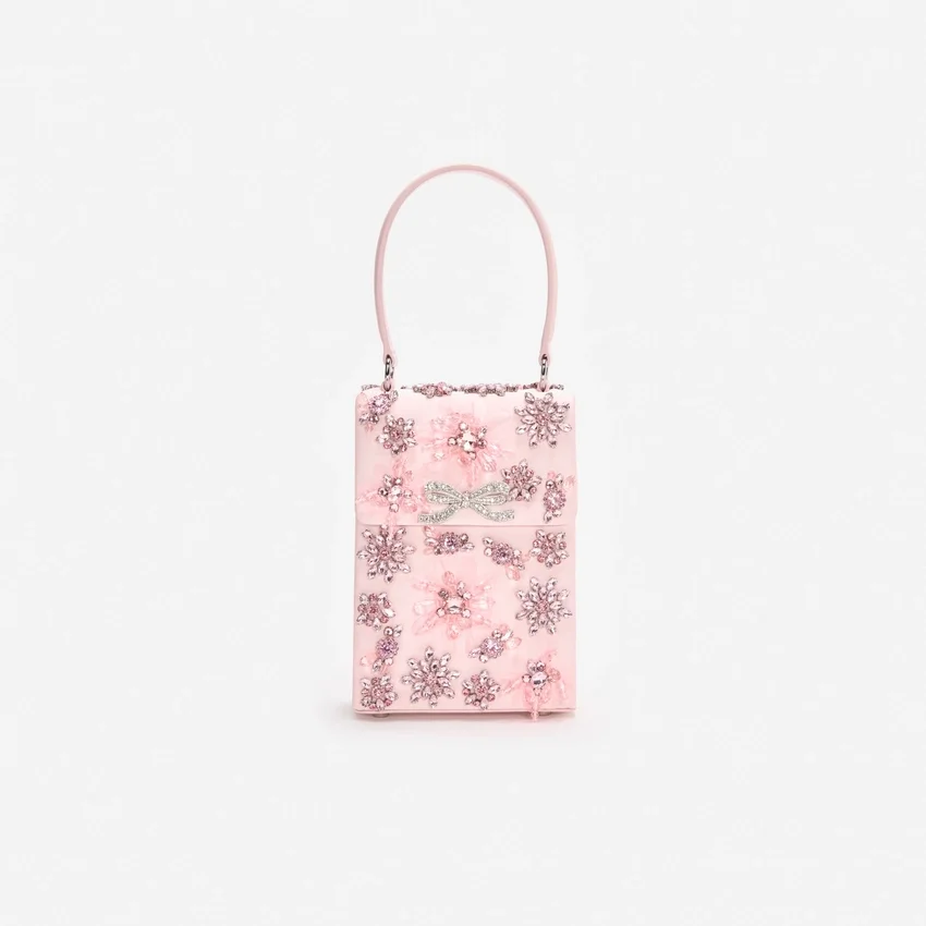 Pink Satin Floral Crystal Mini Bag Pink Satin Floral Crystal Mini Bag