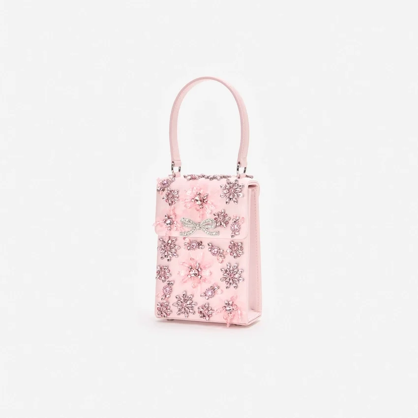 Pink Satin Floral Crystal Mini Bag Pink Satin Floral Crystal Mini Bag