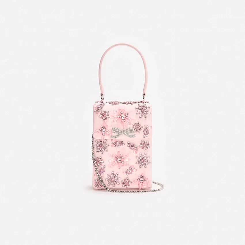 Pink Satin Floral Crystal Mini Bag Pink Satin Floral Crystal Mini Bag