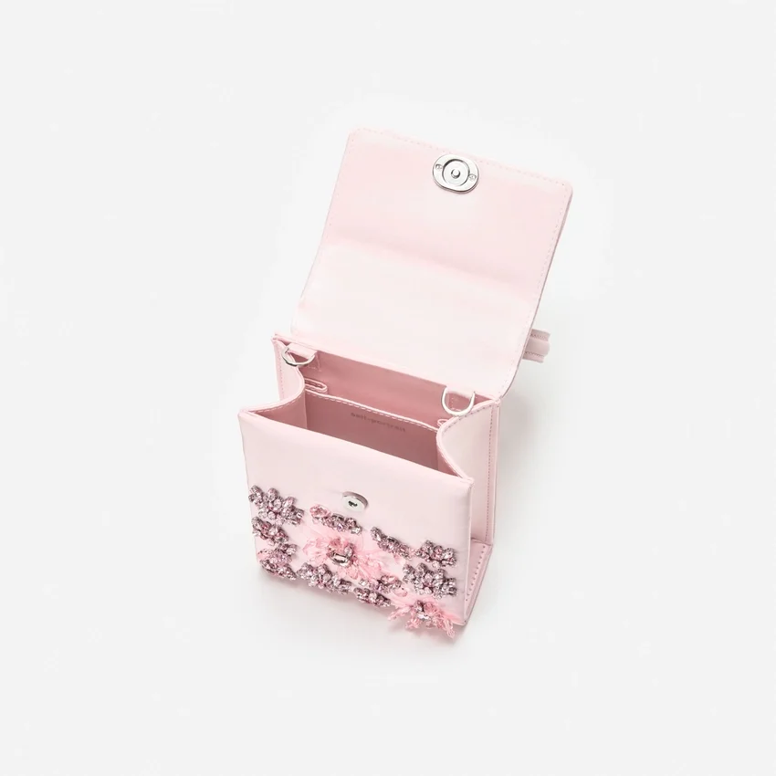 Pink Satin Floral Crystal Mini Bag Pink Satin Floral Crystal Mini Bag
