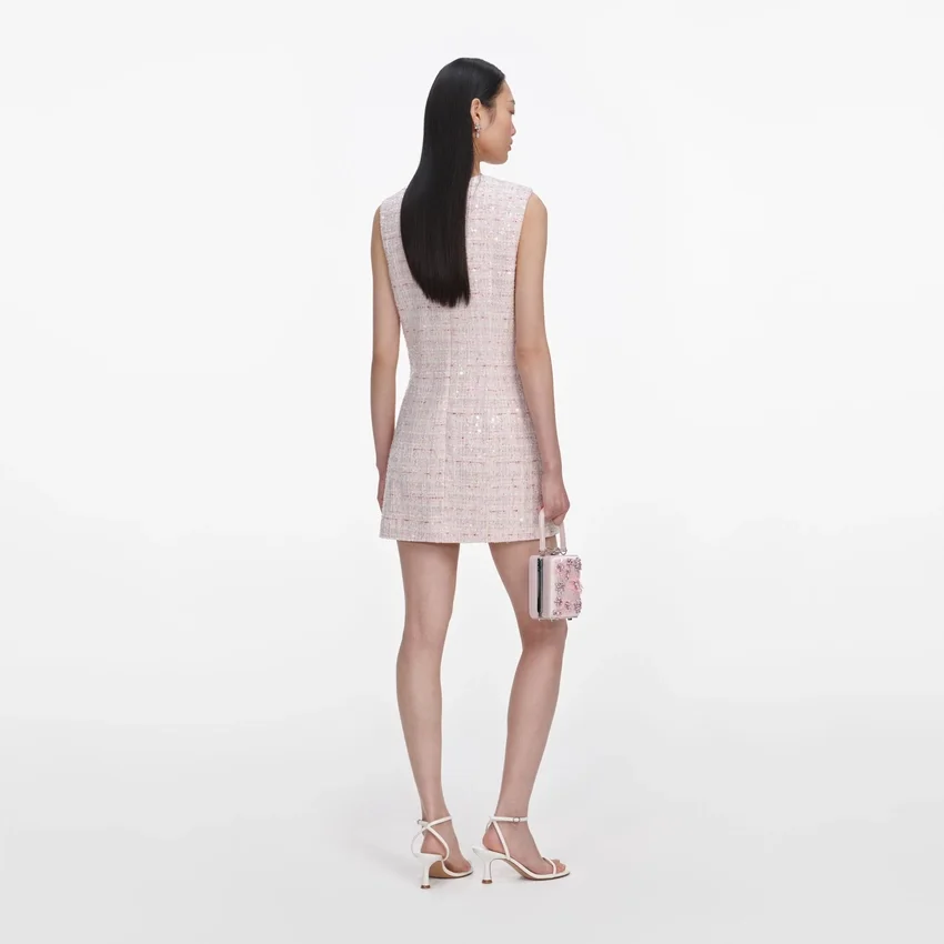 Pink Sequin Boucle Bow Mini Dress Pink Sequin Boucle Bow Mini Dress