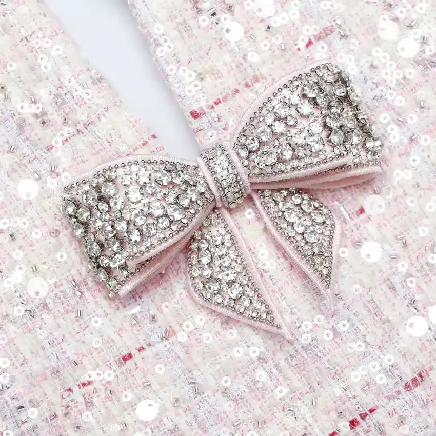 Pink Sequin Boucle Bow Mini Dress Pink Sequin Boucle Bow Mini Dress