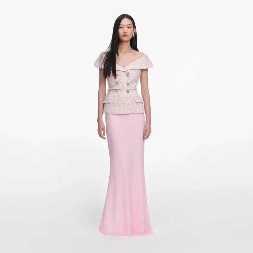 Pink Sequin Boucle Maxi Dress Pink Sequin Boucle Maxi Dress