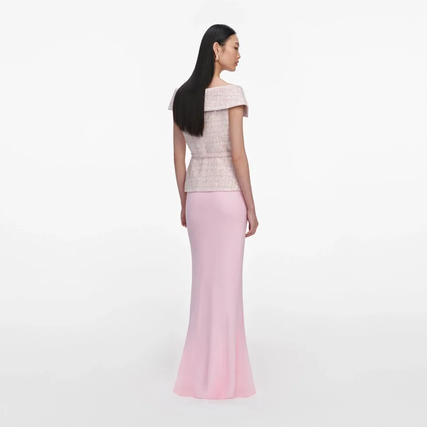 Pink Sequin Boucle Maxi Dress Pink Sequin Boucle Maxi Dress