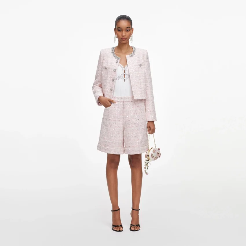 Pink Sequin Boucle Shorts Pink Sequin Boucle Shorts