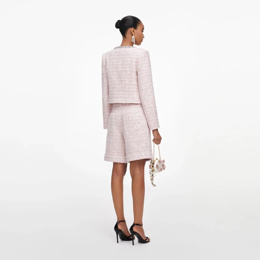 Pink Sequin Boucle Shorts Pink Sequin Boucle Shorts