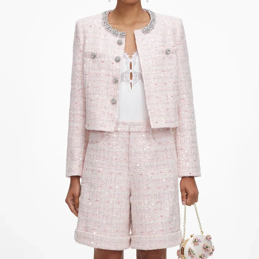 Pink Sequin Boucle Shorts Pink Sequin Boucle Shorts