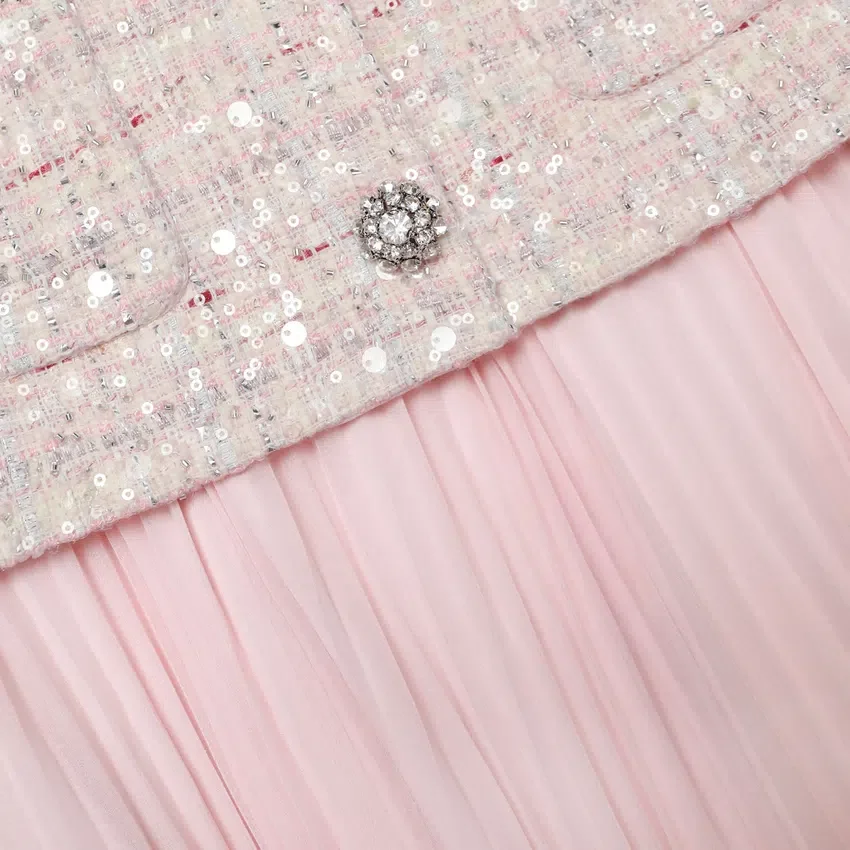 Pink Sequin Boucle Tailored Midi Dress Pink Sequin Boucle Tailored Midi Dress