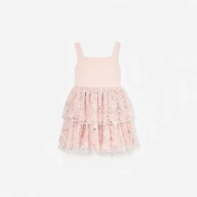 Pink Sequin Embellished Tiered Dress