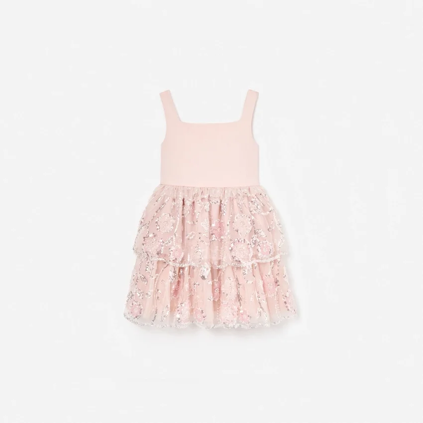 Pink Sequin Embellished Tiered Dress Pink Sequin Embellished Tiered Dress