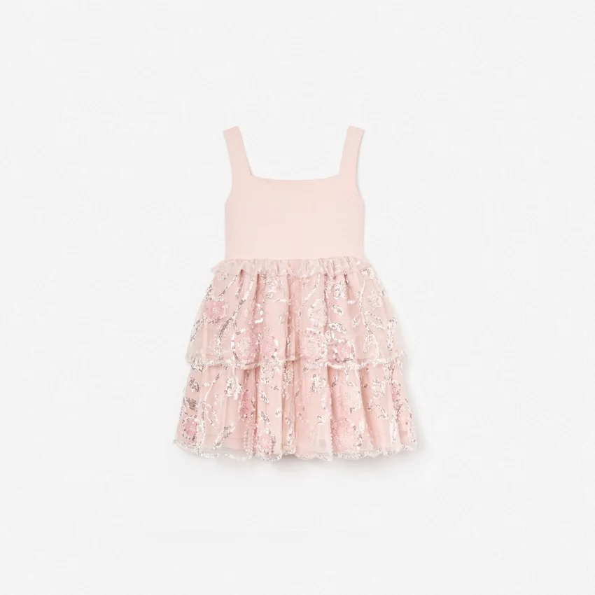 Pink Sequin Embellished Tiered Dress Pink Sequin Embellished Tiered Dress