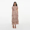 Pink Sequin Embellished Tiered Midi Dress Pink Sequin Embellished Tiered Midi Dress