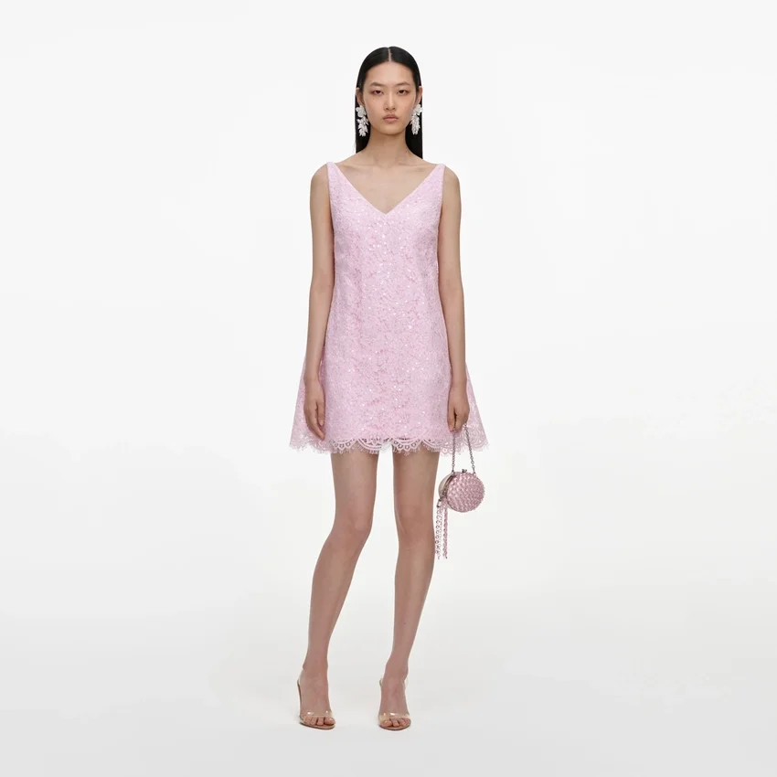 Pink Sequin Lace Cape Mini Dress Pink Sequin Lace Cape Mini Dress