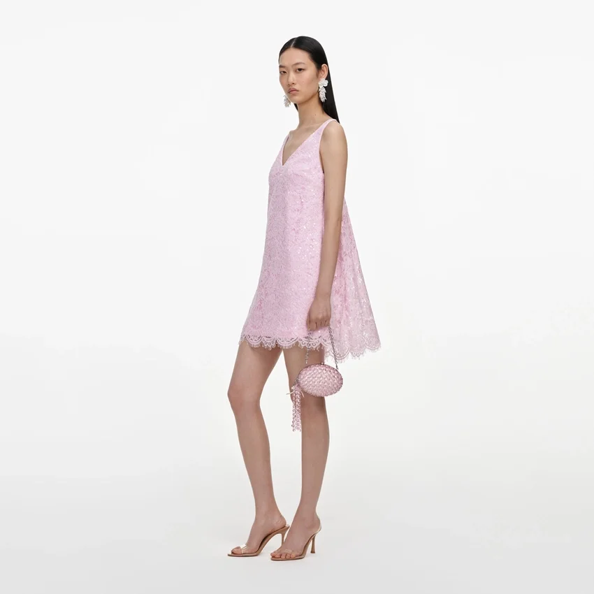 Pink Sequin Lace Cape Mini Dress Pink Sequin Lace Cape Mini Dress