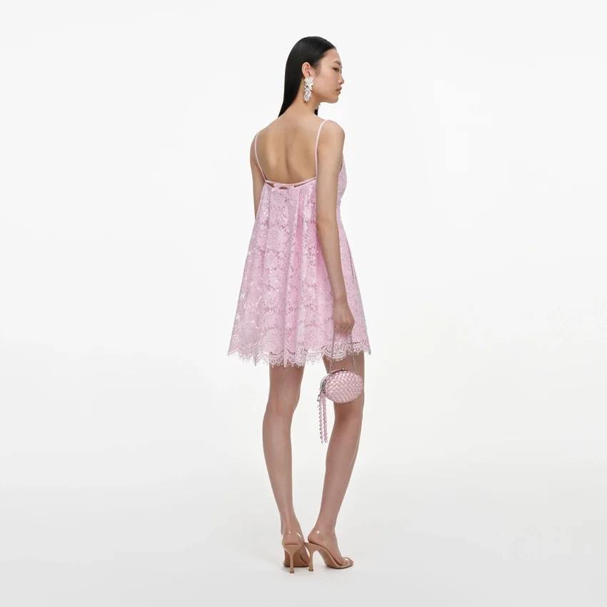 Pink Sequin Lace Cape Mini Dress Pink Sequin Lace Cape Mini Dress