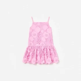 Pink Sleeveless Flower Lace Dress