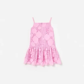 Pink Sleeveless Flower Lace Dress