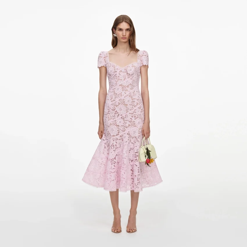 Pink Spiral Lace Midi Dress Pink Spiral Lace Midi Dress