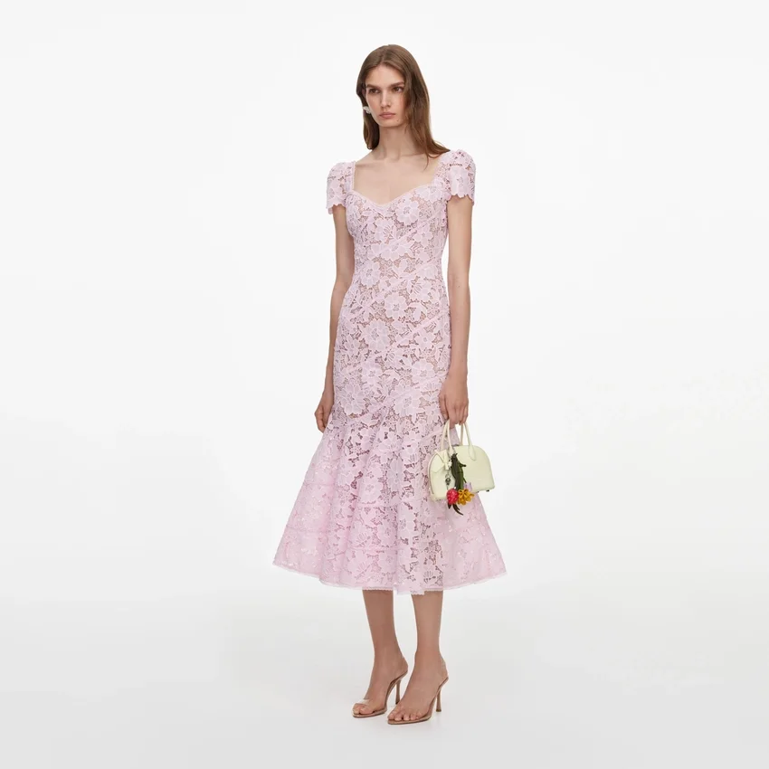 Pink Spiral Lace Midi Dress Pink Spiral Lace Midi Dress
