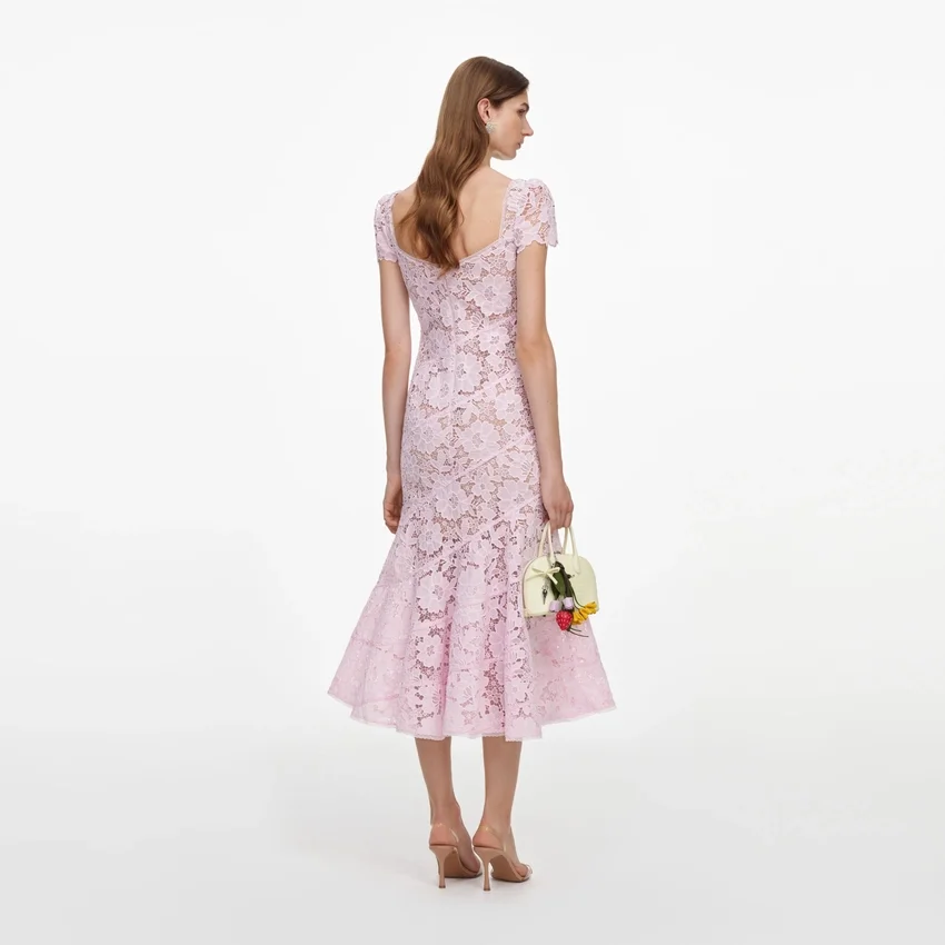 Pink Spiral Lace Midi Dress Pink Spiral Lace Midi Dress