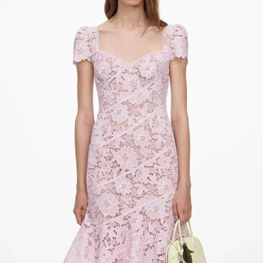 Pink Spiral Lace Midi Dress Pink Spiral Lace Midi Dress