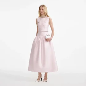 Pink Taffeta Belted Midi Dress