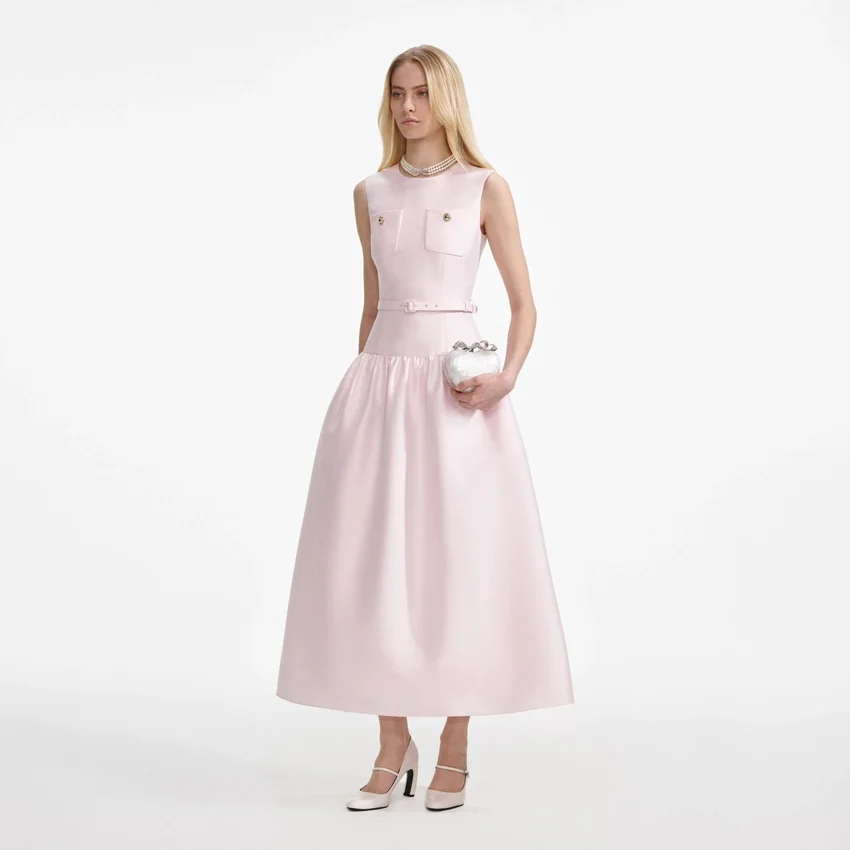Pink Taffeta Belted Midi Dress Pink Taffeta Belted Midi Dress