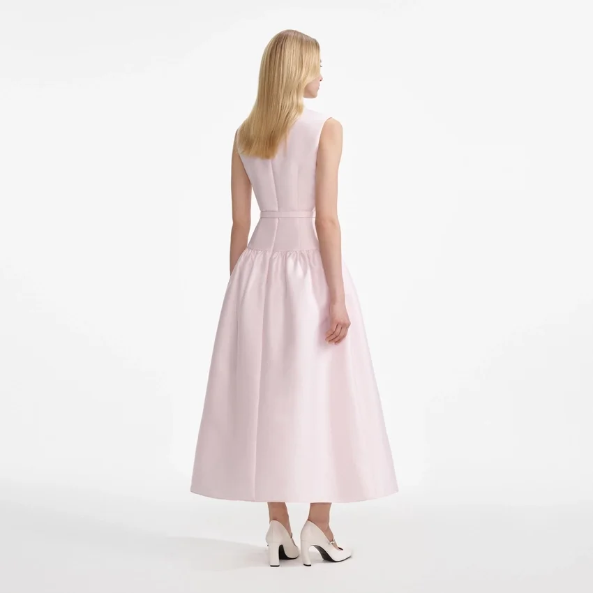 Pink Taffeta Belted Midi Dress Pink Taffeta Belted Midi Dress