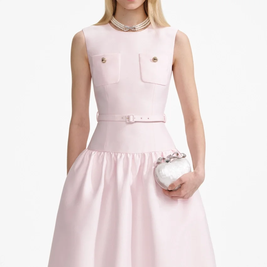 Pink Taffeta Belted Midi Dress Pink Taffeta Belted Midi Dress