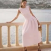 Pink Taffeta Belted Midi Dress Pink Taffeta Belted Midi Dress