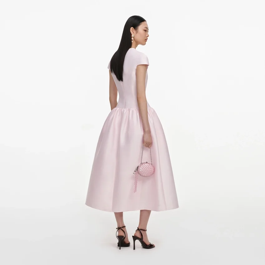Pink Taffeta Buttoned Midi Dress Pink Taffeta Buttoned Midi Dress