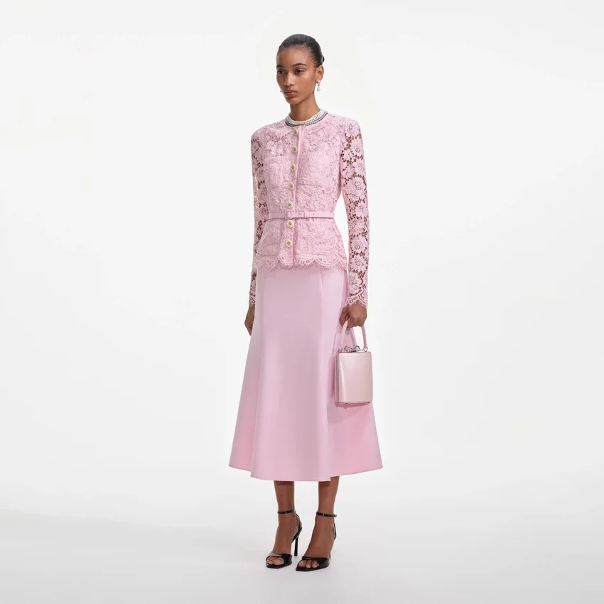 Pink Tailored Lace Midi Dress Pink Tailored Lace Midi Dress