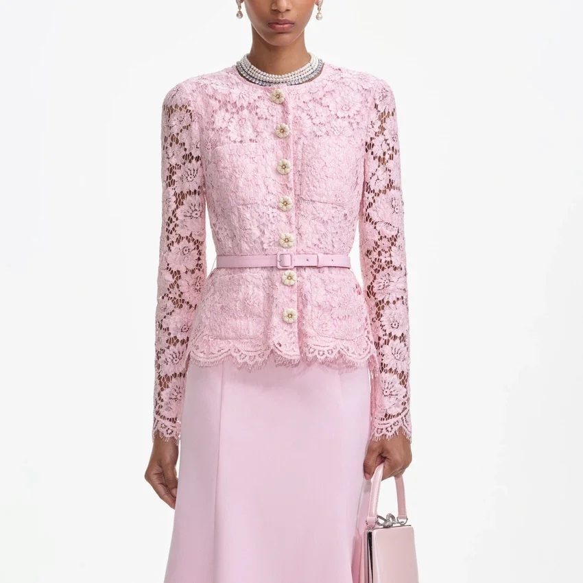 Pink Tailored Lace Midi Dress Pink Tailored Lace Midi Dress