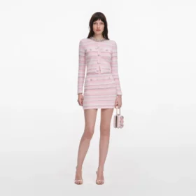 Pink Textured Knit Mini Skirt