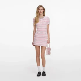 Pink Textured Knit Mini Dress