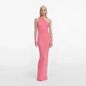 Pink Viscose Knit One Shoulder Maxi Dress
