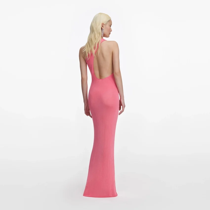 Pink Viscose Knit One Shoulder Maxi Dress Pink Viscose Knit One Shoulder Maxi Dress