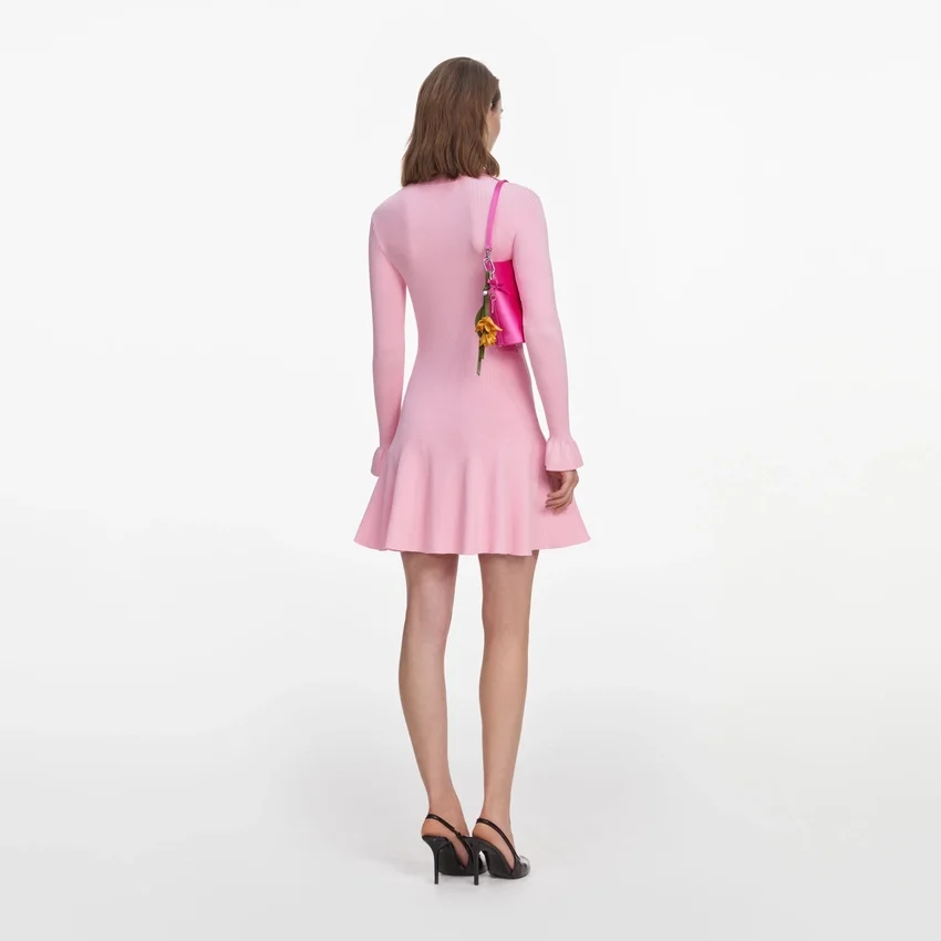 Pink Viscose Knit Tie Mini Dress Pink Viscose Knit Tie Mini Dress