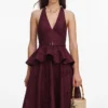 Plum Linen Blend Peplum Midi Dress Plum Linen Blend Peplum Midi Dress