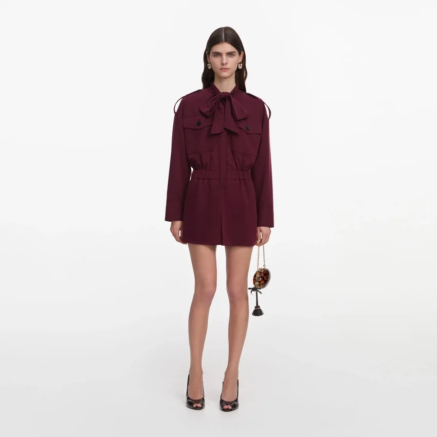 Plum Twill Tie Neck Playsuit Plum Twill Tie Neck Playsuit