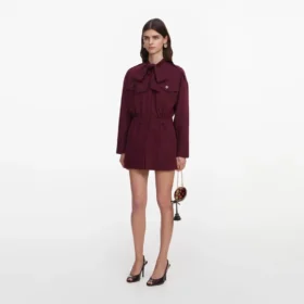 Plum Twill Tie Neck Playsuit