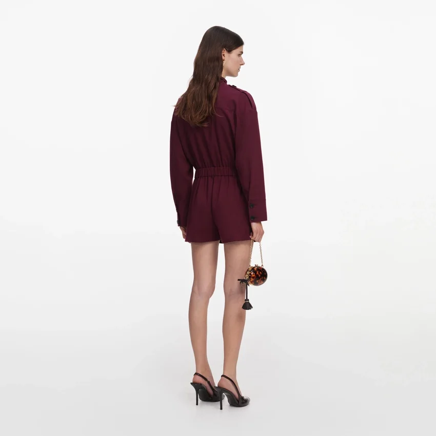 Plum Twill Tie Neck Playsuit Plum Twill Tie Neck Playsuit
