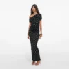 Polka Dot Draped Knit Midi Dress Polka Dot Draped Knit Midi Dress