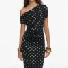 Polka Dot Draped Knit Midi Dress Polka Dot Draped Knit Midi Dress