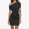 Polka Dot Draped Knit Mini Dress Polka Dot Draped Knit Mini Dress