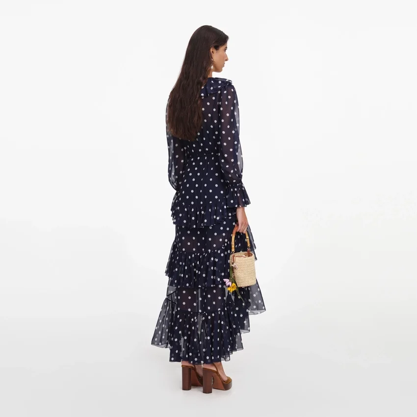 Polka Dot Georgette Ruffle Maxi Dress Polka Dot Georgette Ruffle Maxi Dress