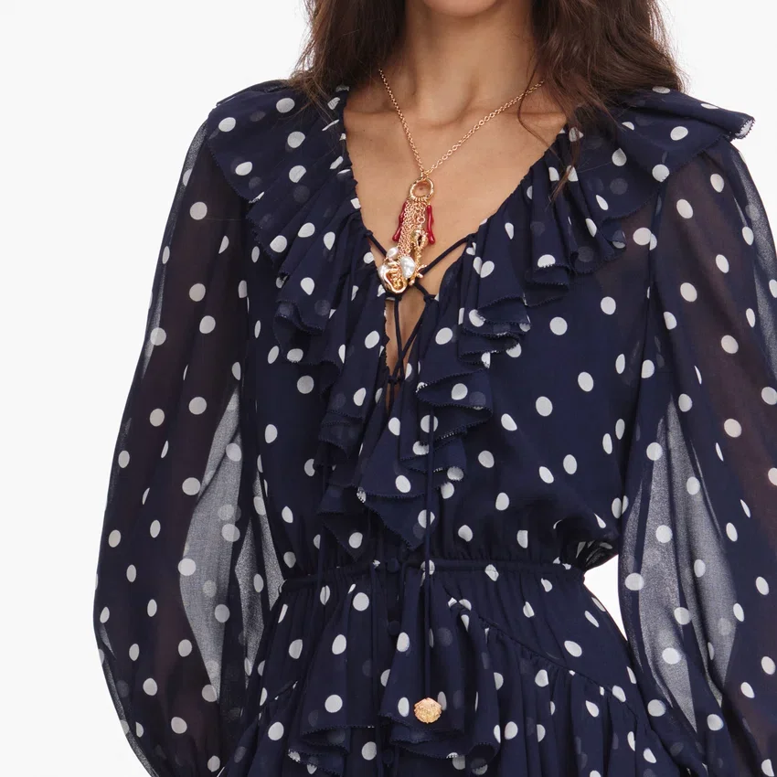 Polka Dot Georgette Ruffle Maxi Dress Polka Dot Georgette Ruffle Maxi Dress