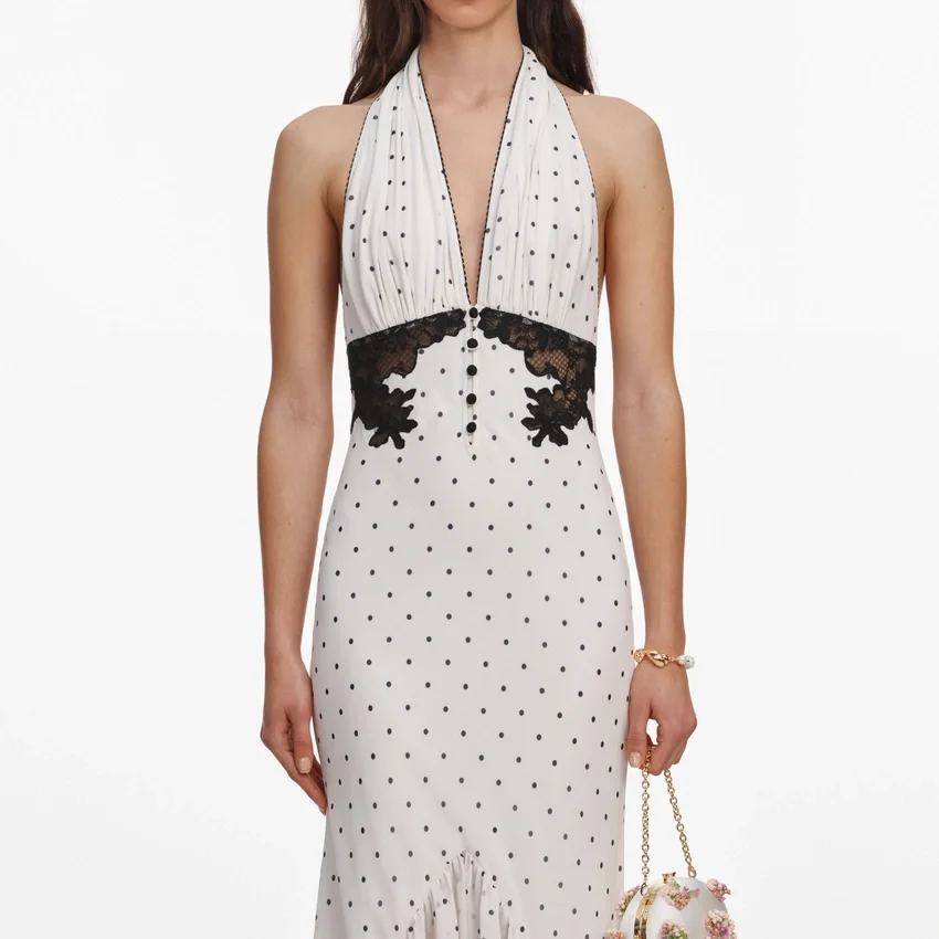 Polka Dot Halter Neck Midi Dress Polka Dot Halter Neck Midi Dress