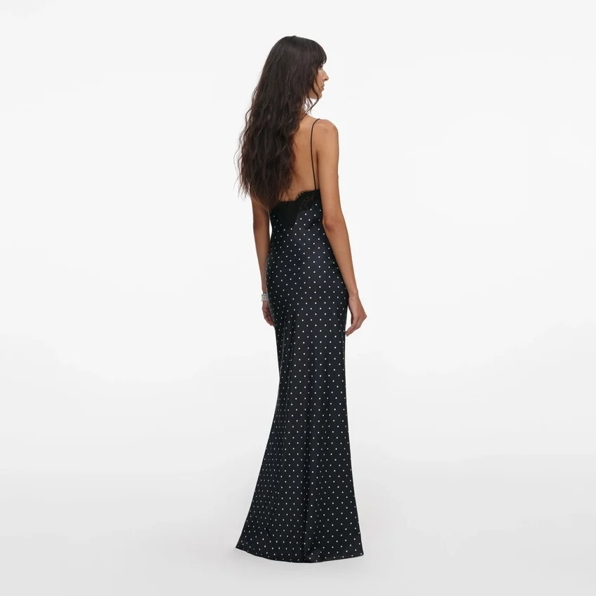 Polka Dot Satin Lace Maxi Dress Polka Dot Satin Lace Maxi Dress